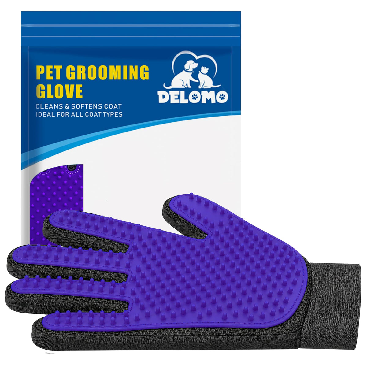 Pet Hair Removal Glove with 255 Silicone Tips for Dogs & Cats, Right Black