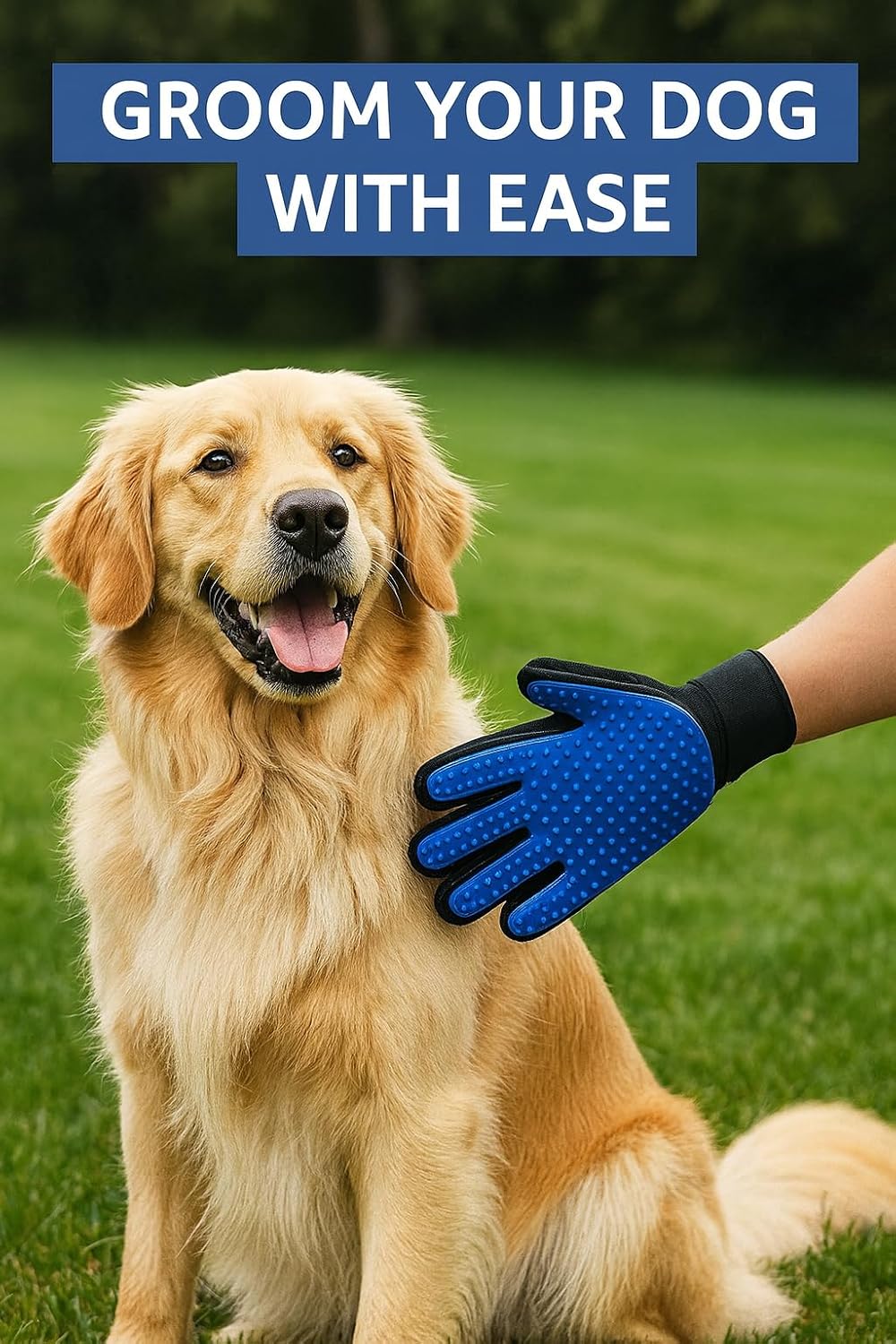 Pet Grooming Gloves for Dogs & Cats – Gentle Hair Remover, Deshedding Bath Mitt, 2-in-1 Brush & Massage, Waterproof & Washable, Blue (1 Pair)