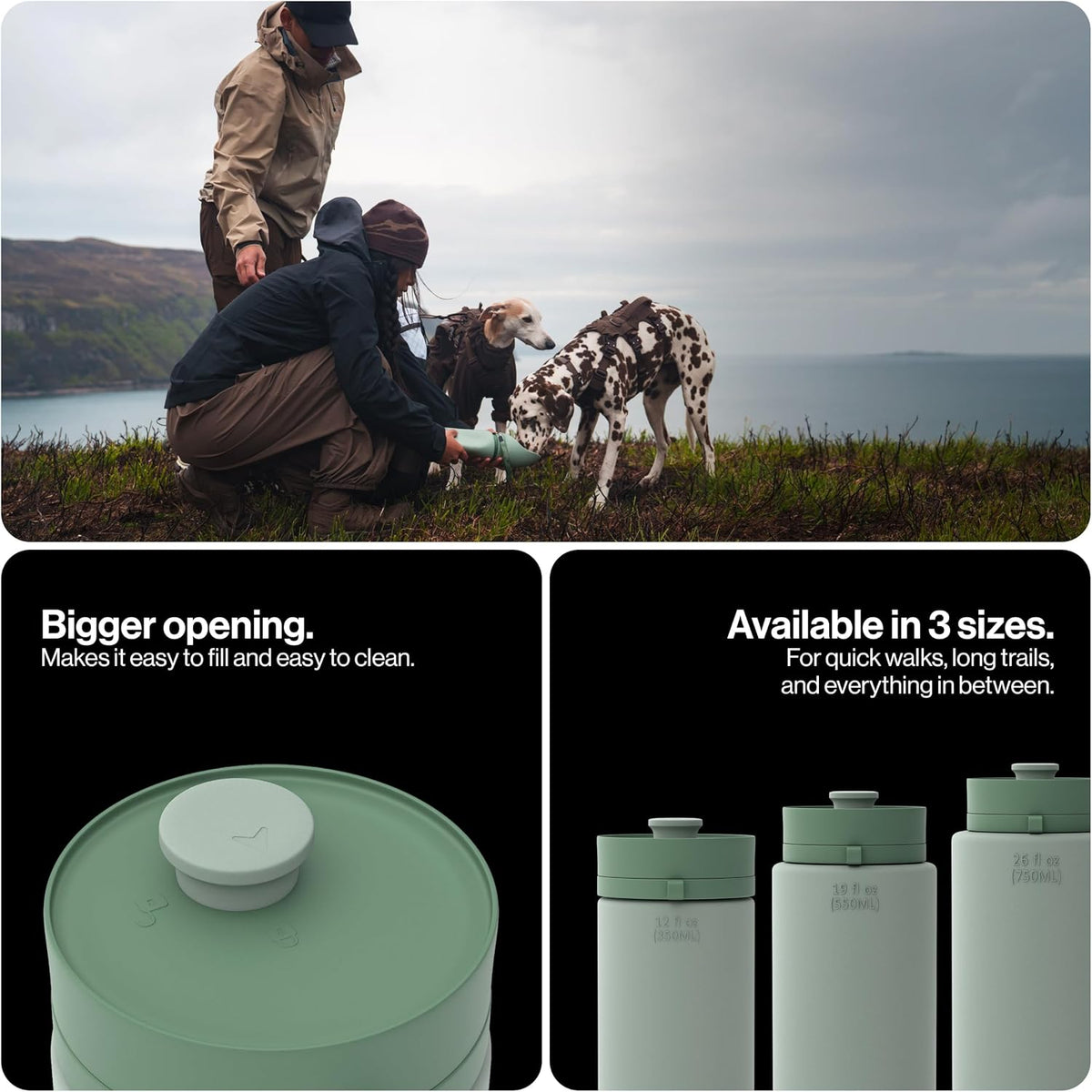 SÄKER Portable Dog Water Bottle, Collapsible Water Bottle for Dogs Perfect for Walking, Hiking and Outdoors | Works as a Portable Water Bowl | Designed in Montreal - 350ml