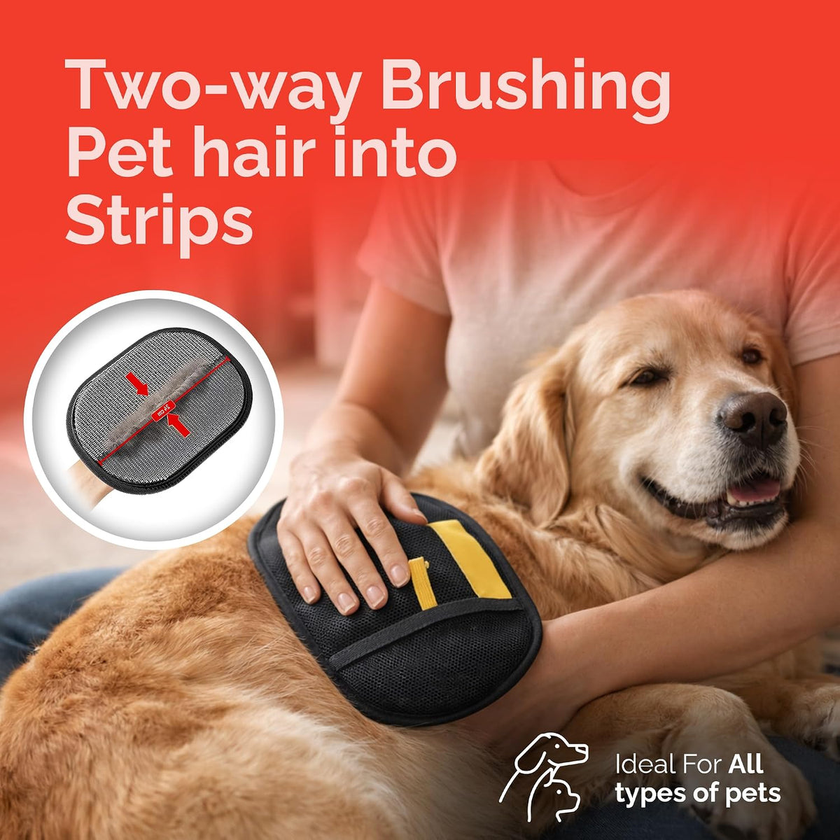 Pet Hair Removal Glove for Dogs & Cats – 4-in-1 Kit, Pet Grooming & Deshedding Glove, Electrostatic Pet Hair Remover Glove, Pet Hair Mitt Glove for Furniture, Couches & Clothing