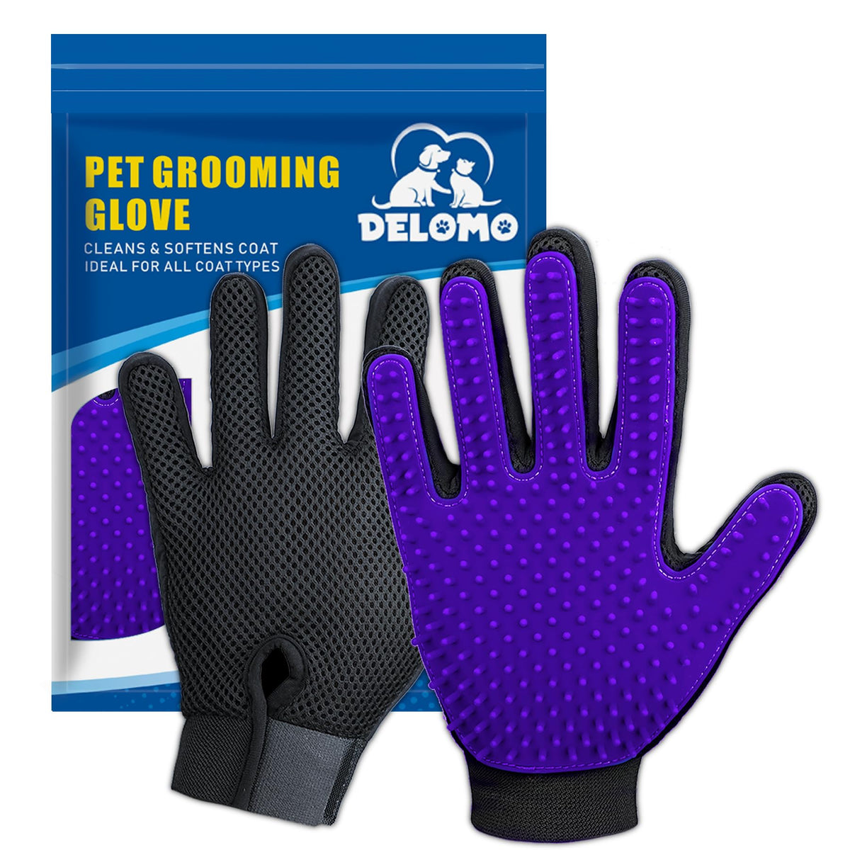 Pet Hair Removal Glove with 255 Silicone Tips for Dogs & Cats, 1 Pair Gray