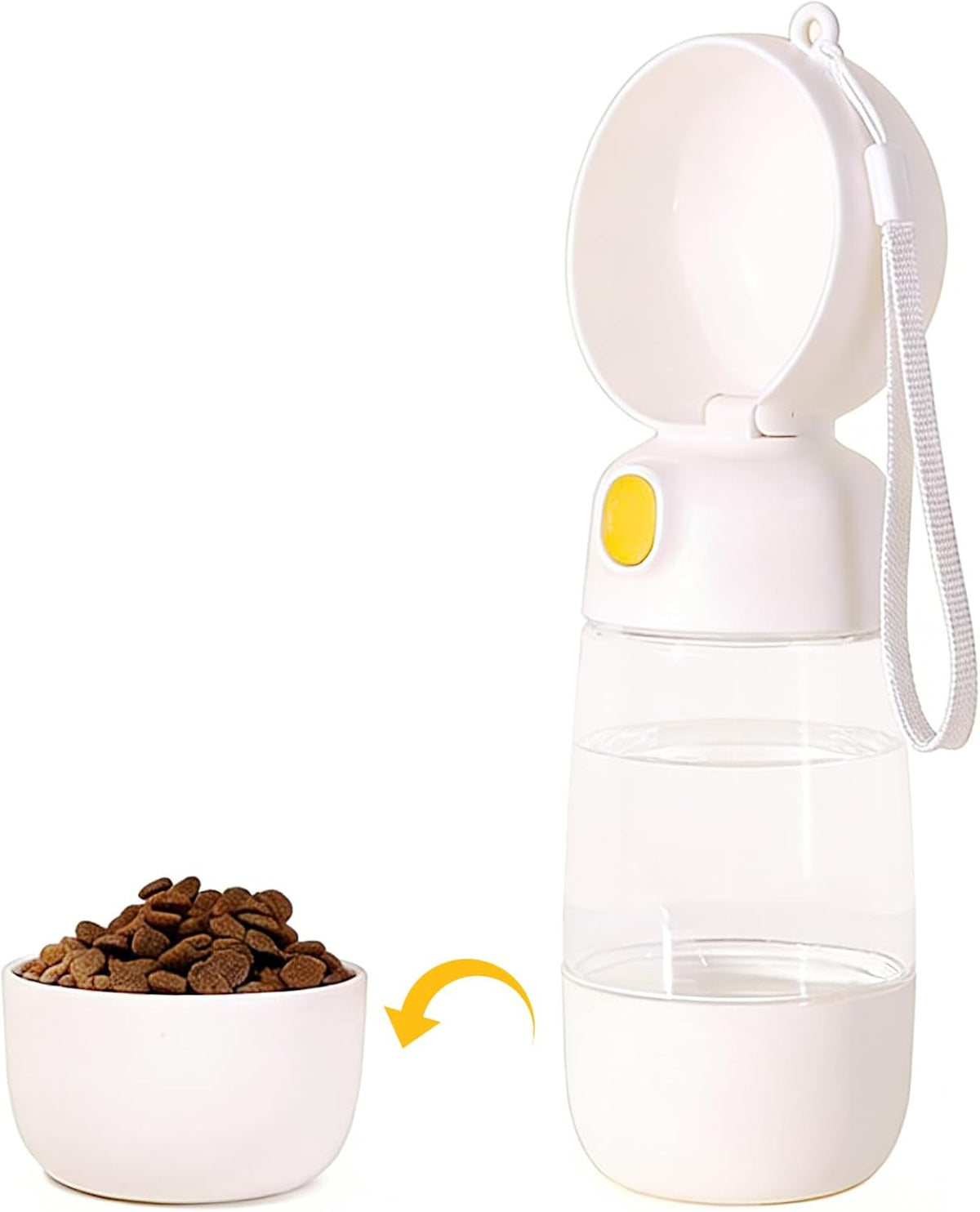 Portable Dog Water Bottle with Food Container 2 in 1(13.5oz White)