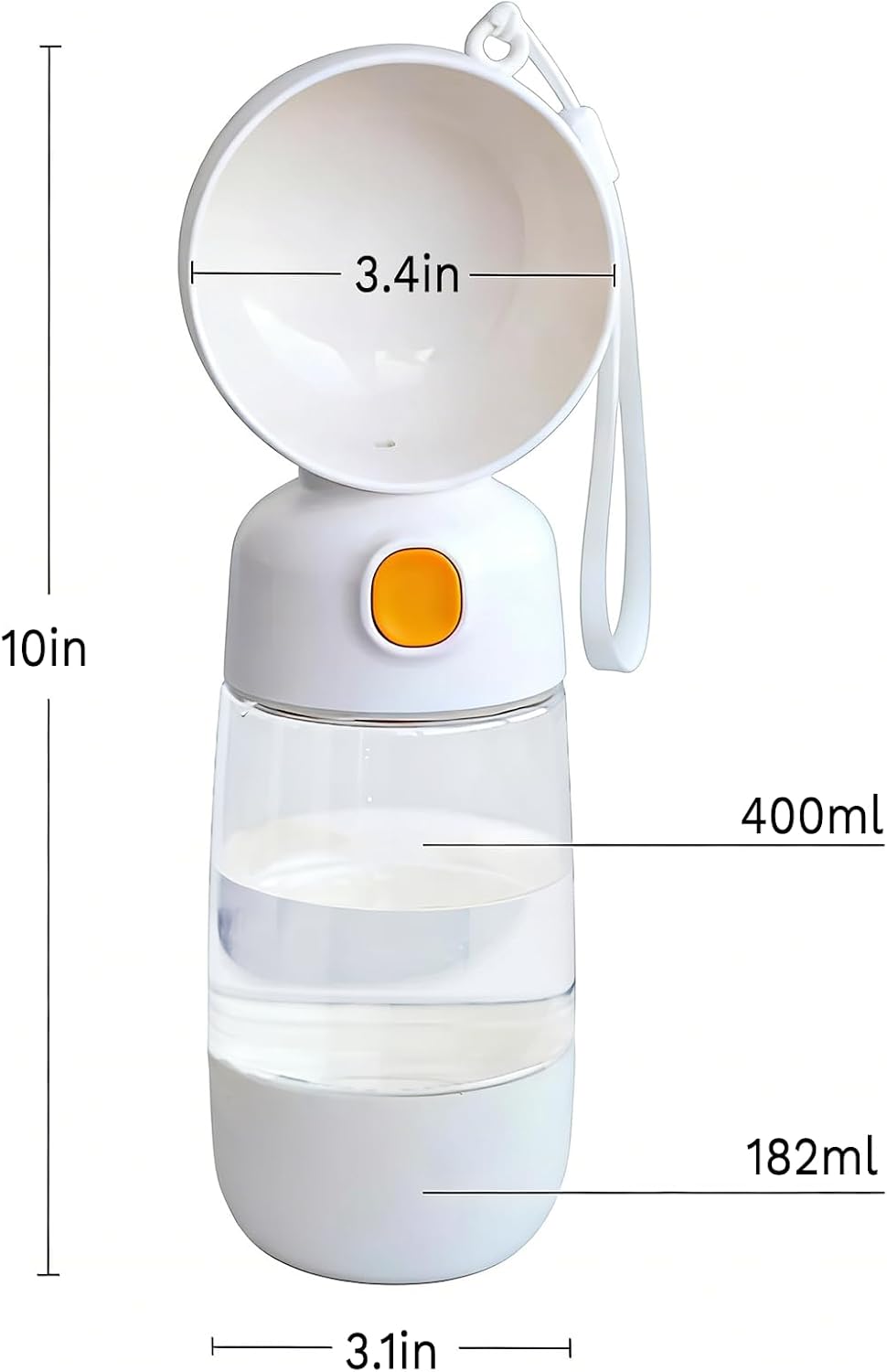Portable Dog Water Bottle with Food Container 2 in 1(13.5oz White)