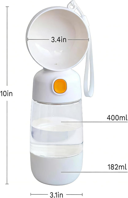 Portable Dog Water Bottle with Food Container 2 in 1(13.5oz White)