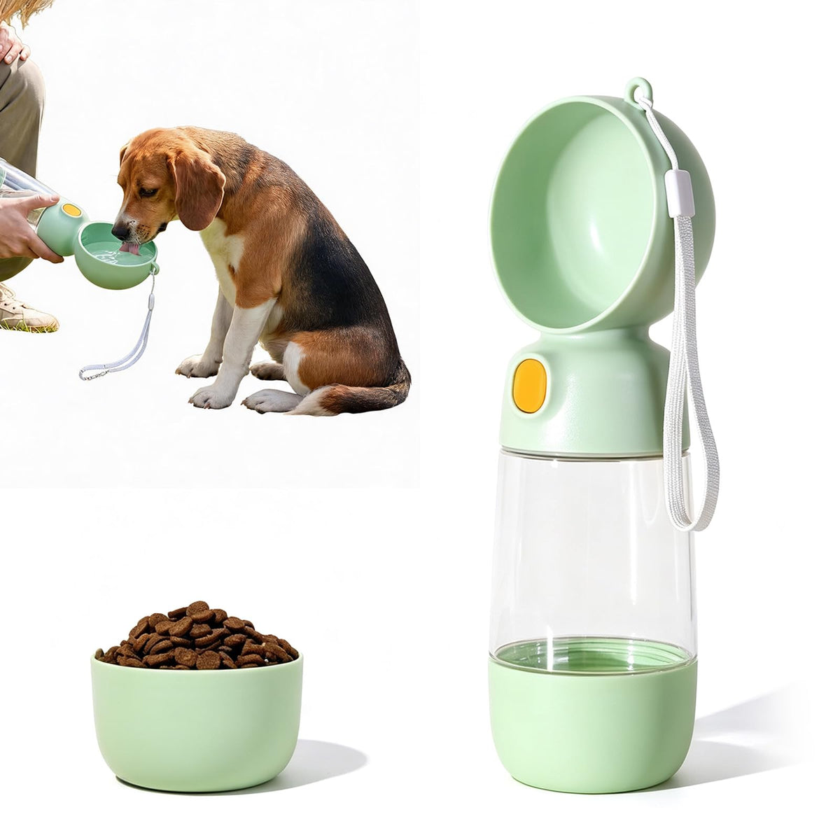 Portable Dog Water Bottle with Food Container 2 in 1(13.5oz White)