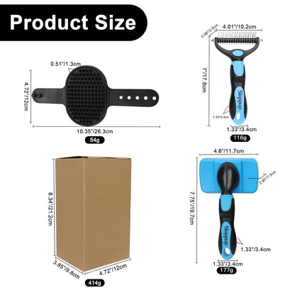 Blue Pet Grooming Kit 3Pcs Dematting Comb for Dogs&Cats Shedding
