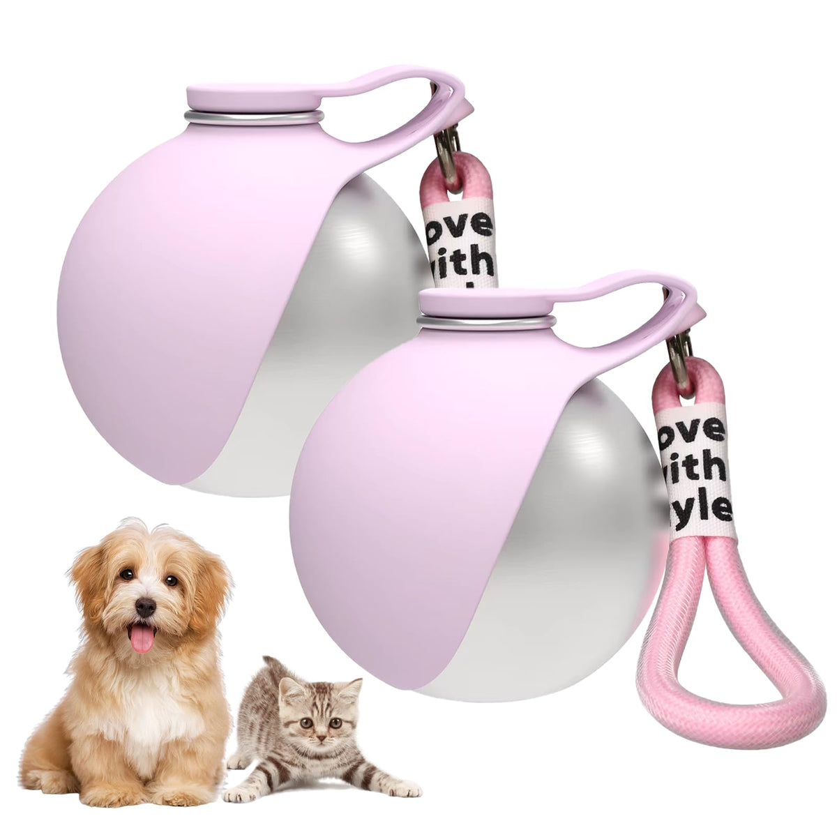 2in1 Portable Dog Water Bottle Portable,10oz Stainless Steel Leak Proof Pet Water Bottle Portable Dog Water Bottle Silicone Bowl,Outdoor Travel Water Bottle for Dogs Walking Hiking Camping, Pink