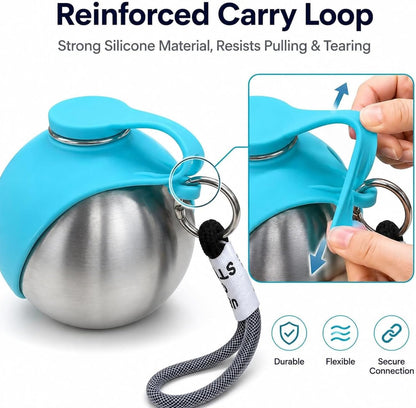 2 in 1 Portable Tumbler for Dogs, Portable Dog Water Ball, 10oz Stainless Steel Pet Water Dispenser with Silicone Foldable Bowl, Leak Proof, Portable Small Dog Water Bottle for Walking, Hiking(Blue)