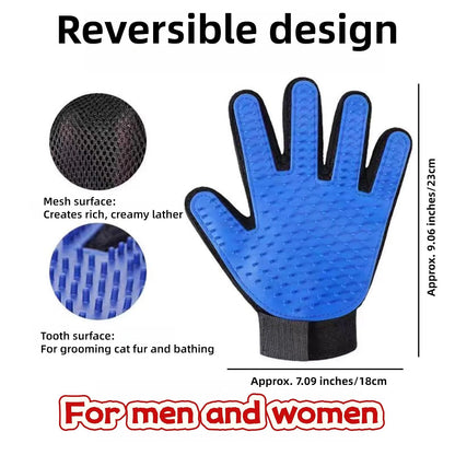 Pet Grooming Glove - Gentle Deshedding Brush Glove for Dogs & Cats, 2 Pack (Blue & Black), Efficient Pet Hair Remover Mitt, Soft Silicone Tips for Massage & Bathing