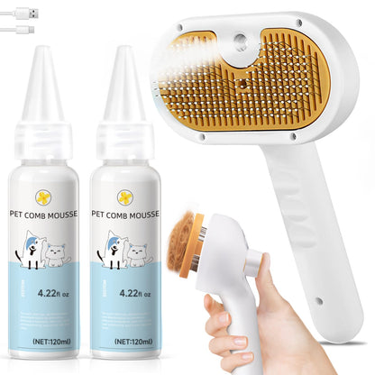 Pet Steam Brush for Dog & Cat Includes Waterless 2*Shampoo