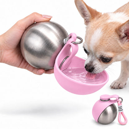 2-in-1 Portable Dog Water Bottle with Foldable Bowl, 10 oz, Plastic-Blue