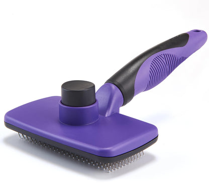 Self-Cleaning Slicker Brush for Dogs and Cats, Pet Grooming Brush for Shedding and Loose Fur, Stainless Steel Bristles, Textured Grip, Green