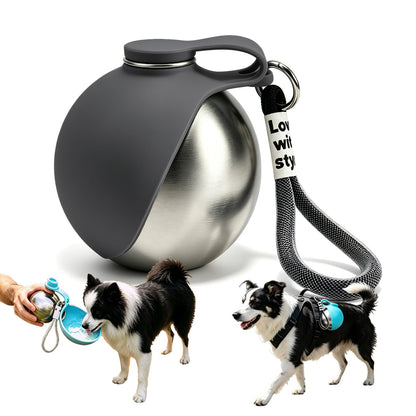 2 in 1 Portable Dog Water Bottle with Foldable Bowl 10oz Gray