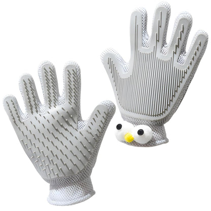 2 in 1 Pet Grooming Gloves - Cat and Dog Glove Brush, High Efficiency Pet Hair Removal Massage Glove, Clean Hair on Both Sides (Grey /1 Piece)