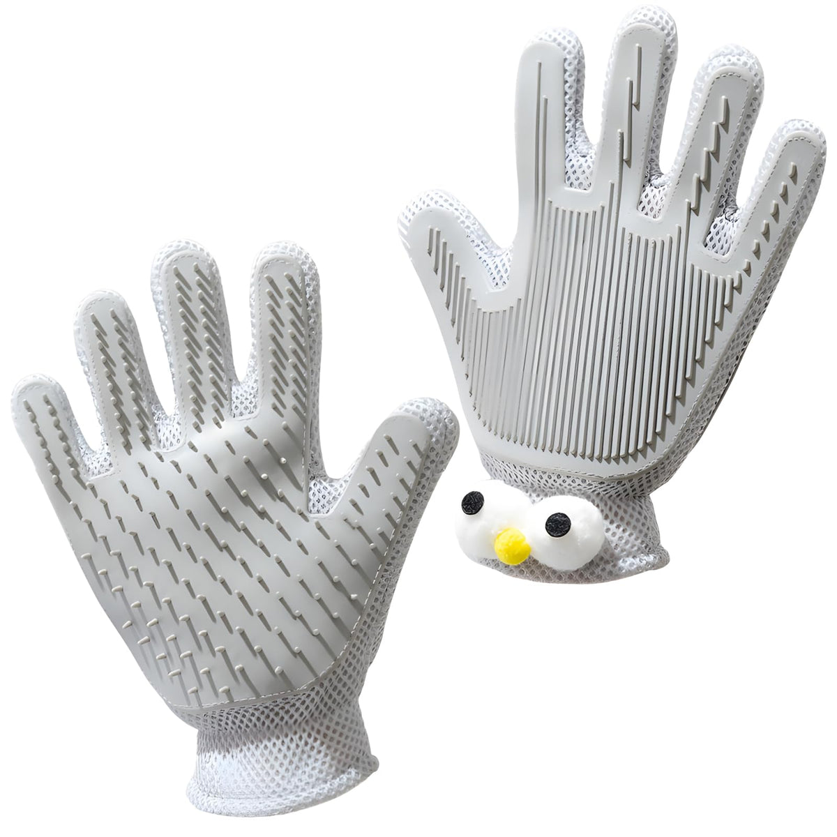 2 in 1 Pet Grooming Gloves - Cat and Dog Glove Brush, High Efficiency Pet Hair Removal Massage Glove, Clean Hair on Both Sides (Grey /1 Piece)