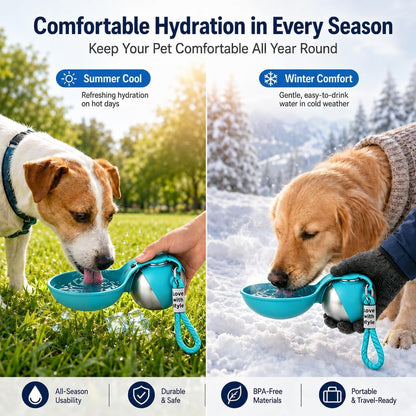 2 in 1 Portable Dog Water Bottle, 285ml Foldable Dog Travel Water Bottle with Silicone Bowl, Leak Proof Pet Water Bottle for Travel, Walks, Hikes, Park Visits, Tainless Steel (Blue)