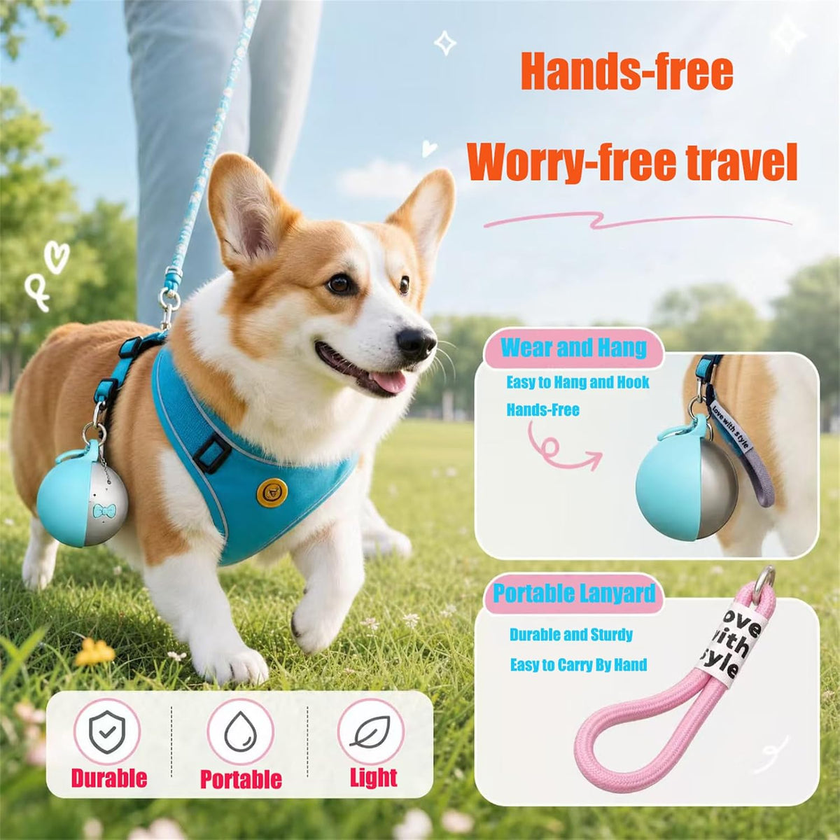 Portable Dog Water Bowl 10oz, Leak Proof No Spill Travel Water Dispenser