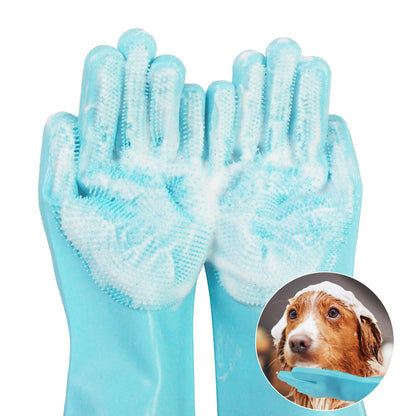 2 in 1 Pet Grooming Gloves - Cat and Dog Glove Brush, High Efficiency Pet Hair Removal Massage Glove, Clean Hair on Both Sides (Grey /1 Piece)