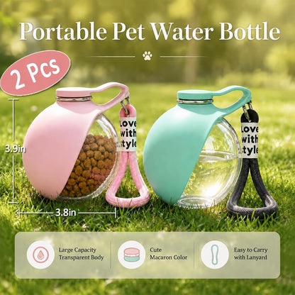 2 Pack Portable Dog Water Bottle with Collapsible Silicone Bowl