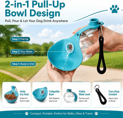 2 Pack Portable Dog Water Bottle with Collapsible Silicone Bowl