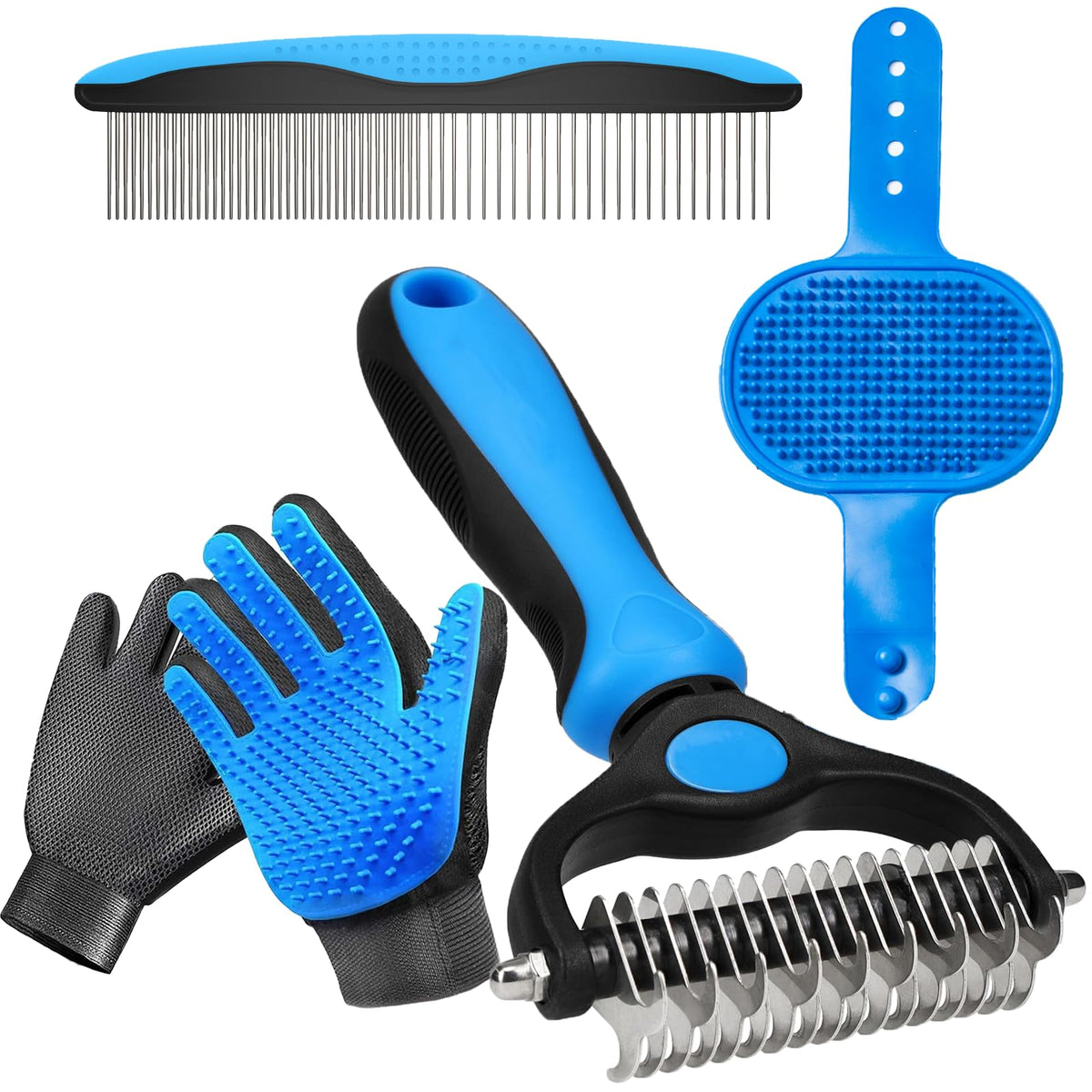 NVNAN 5-Piece Dog Grooming Brush Set with Grooming Gloves