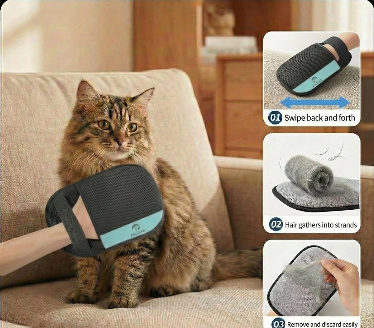 Pet Hair Remover Glove for Dogs & Cats, Reusable Electrostatic Fur Remover