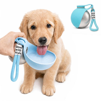 2 in 1 Portable Dog Water Bottle, 2026 New 10oz Spherical Stainless Steel Pet Bottle with Silicone Foldable Bowl,No-Spill Leak-Proof Design,Dog Water Bottle for Walking,Hiking & Travel & Camping-Pink