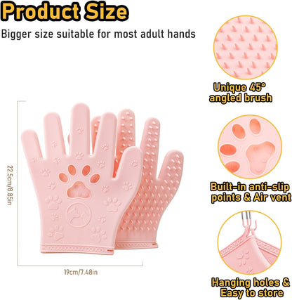 Pet Hair Removal Gloves Grooming 2 Pair Pink & Grey