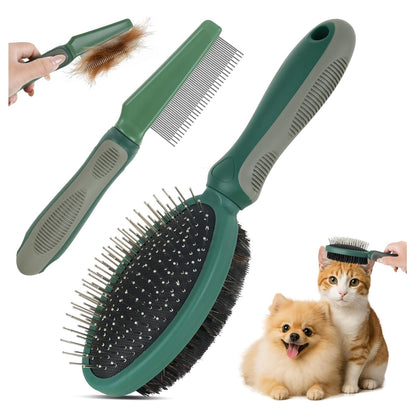 2PCS Pet Grooming Brush and Deshedding Comb Tools for Dogs Cats