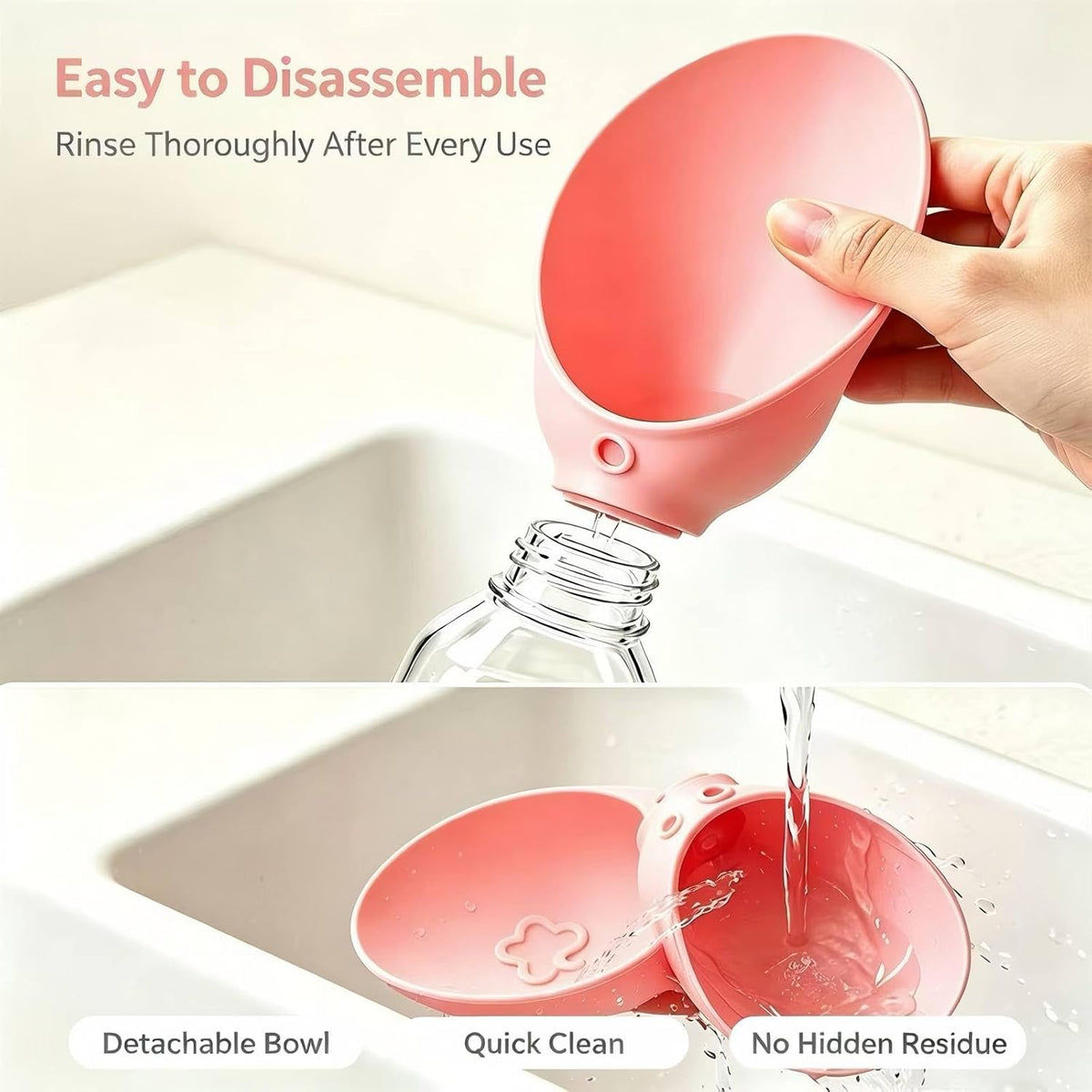 2PCS Dog Water Bottle Adapter Portable Silicone Dog Water Dispenser for Standard Water Bottles Leak Proof Outdoor Foldable Pet Water Feeder Bowl Dog Cat Walking Hiking Travel (Pink+Green)