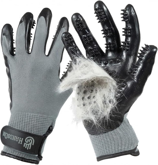 H HANDSON Pet Grooming Gloves - Patented #1 Ranked, Award Winning Shedding, Bathing, & Hair Remover Gloves - Gentle Brush for Cats, Dogs, and Horses (Grey, Medium)