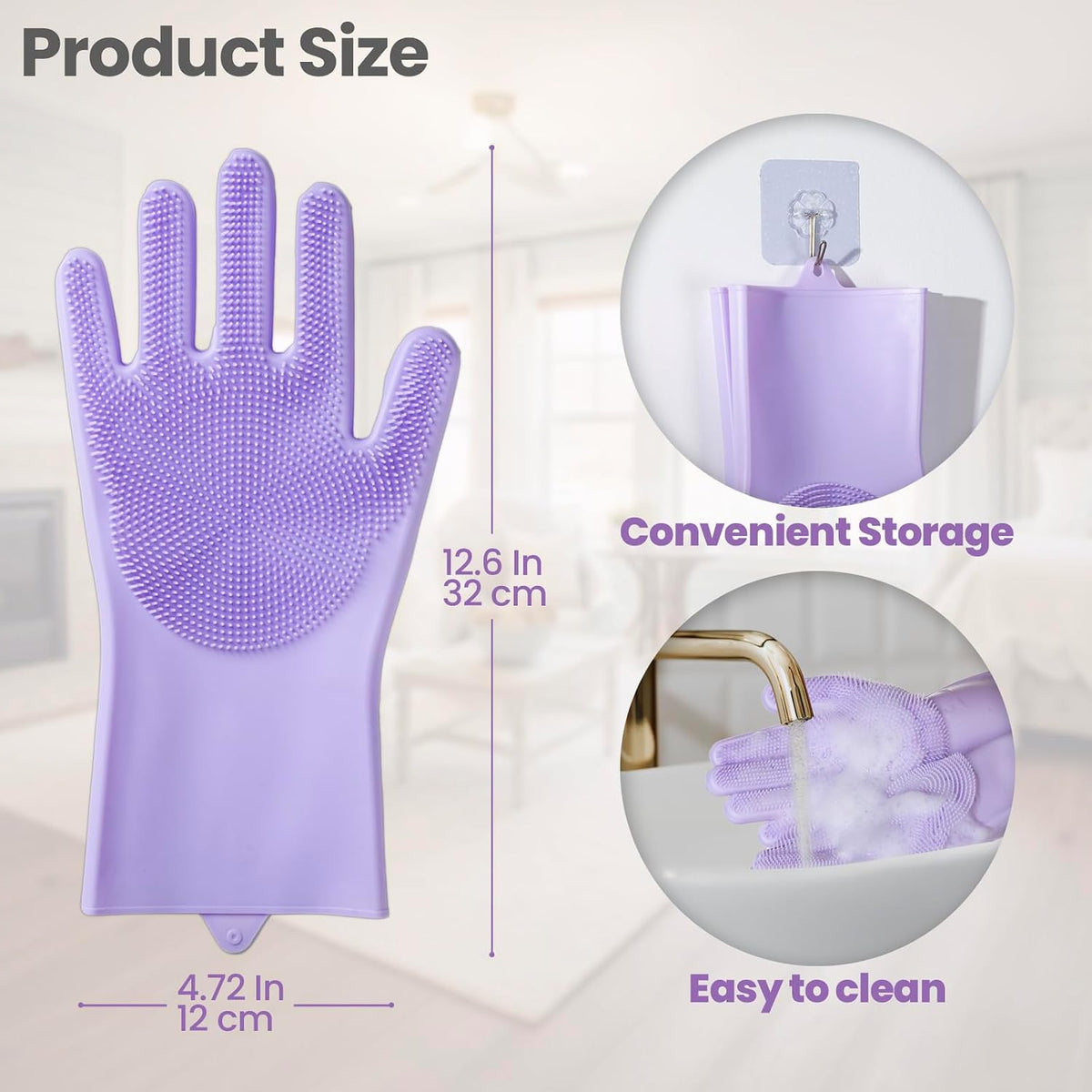 Silicone Pet Grooming Gloves Dog Washing Gloves for Bathing, 1 Pair Purple