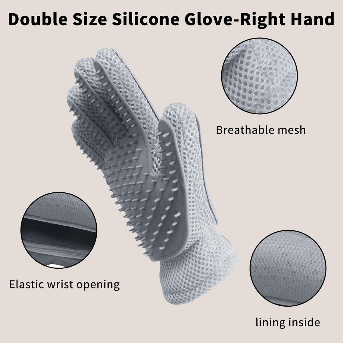 2 in 1 Pet Grooming Gloves - Cat and Dog Glove Brush, High Efficiency Pet Hair Removal Massage Glove, Clean Hair on Both Sides (Grey /1 Piece)