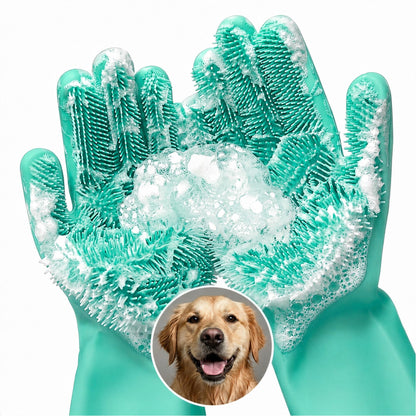 2-in-1 Cat and Dog Washing Gloves with 3000 Soft Bristles (Blue)