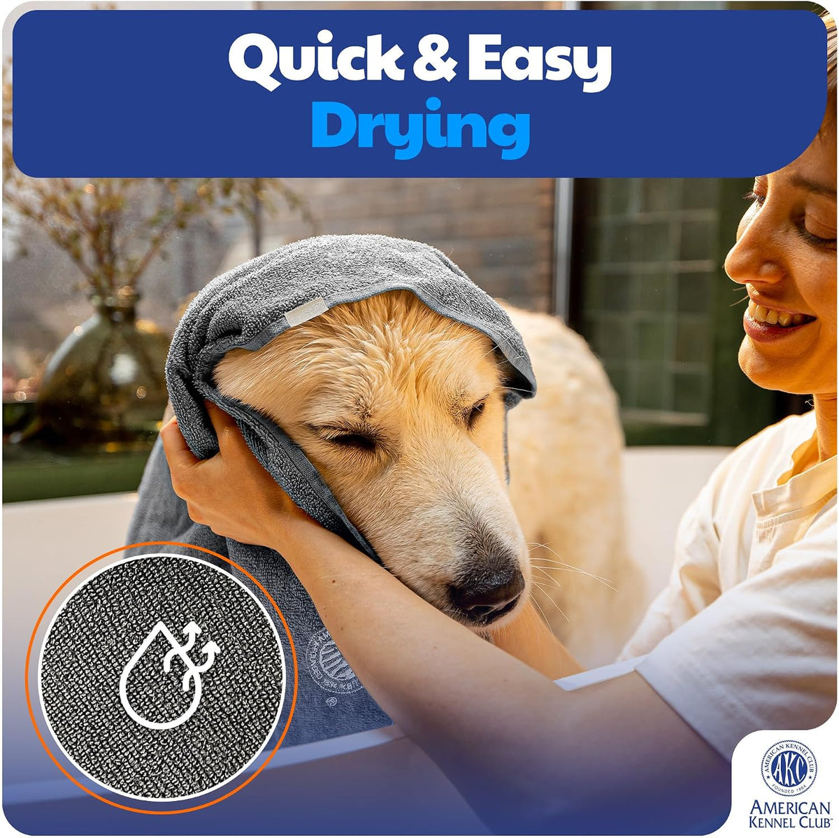 AKC 2-in-1 Dog Grooming Glove & Quick-Dry Towel, Silicone Bristles