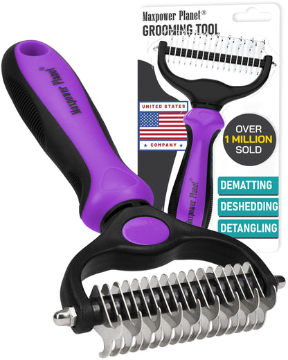Maxpower Planet Hair Brush - Double Sided Shedding, Dematting Undercoat Rake for Dogs and Cats - Extra Wide Dog Grooming Brush, Reduce Shedding by 95%, Turquoise