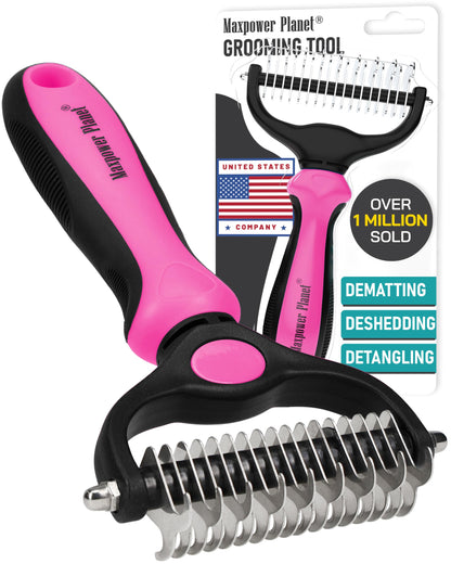 Maxpower Planet Hair Brush - Double Sided Shedding, Dematting Undercoat Rake for Dogs and Cats - Extra Wide Dog Grooming Brush, Reduce Shedding by 95%, Turquoise