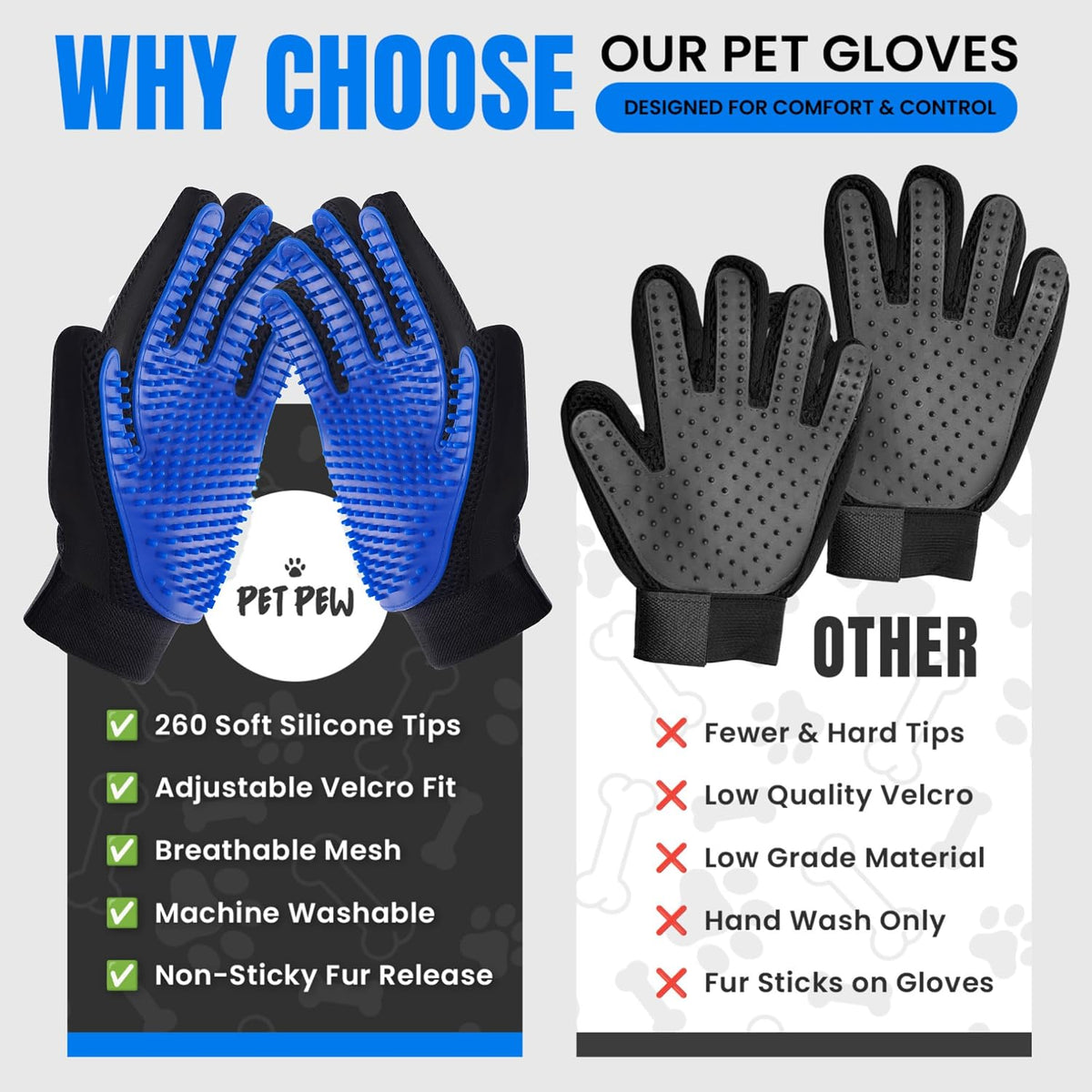 [Upgraded] Pet Hair Removal Glove – Grooming Gloves for Dogs & Cats