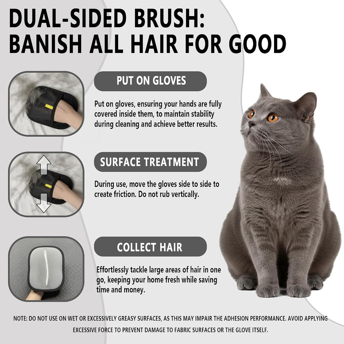 Pet Hair Removal Glove for Dogs & Cats, Reusable Electrostatic Glove for Clothes, Couch,Carpets, Car Seat, Individually Wrapped 1 Pack Black, S