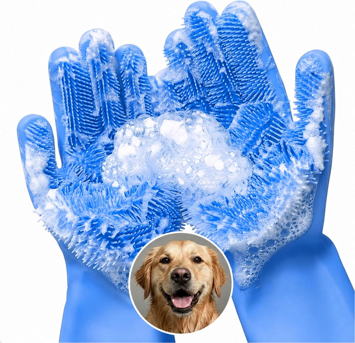 2-in-1 Cat and Dog Washing Gloves with 3000 Soft Bristles (Blue)
