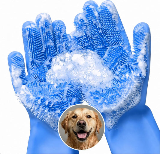 2-in-1 Cat and Dog Washing Gloves with 3000 Soft Bristles (Blue)