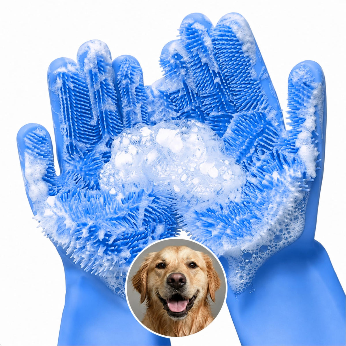 2-in-1 Cat and Dog Washing Gloves with 3000 Soft Bristles (Blue)