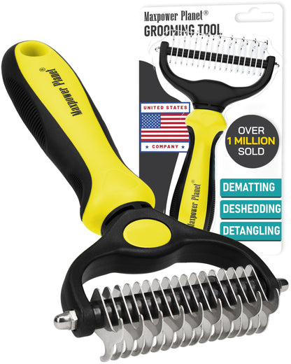 Maxpower Planet Hair Brush - Double Sided Shedding, Dematting Undercoat Rake for Dogs and Cats, Extra Wide Dog Grooming Brush, Reduce Shedding by 95%, Black