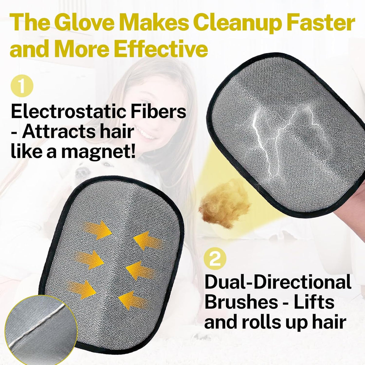 Pet Hair Remover Glove - Gentle Grooming Glove for Dog & Cat, Efficient Pet Hair Remover Mitt, Massage Deshedding Brush for Furniture, Couch, Clothes, Bed, Carpet (1 Pack)