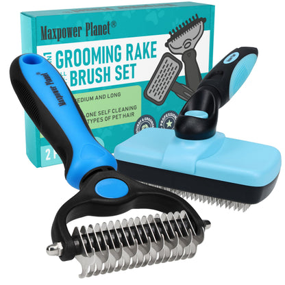 Maxpower Planet Hair Brush - Double Sided Shedding, Dematting Undercoat Rake for Dogs and Cats, Extra Wide Dog Grooming Brush, Reduce Shedding by 95%, Black