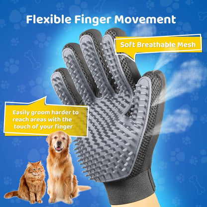 Pet Hair Removal Glove with 255 Silicone Tips for Dogs & Cats, Right Gray