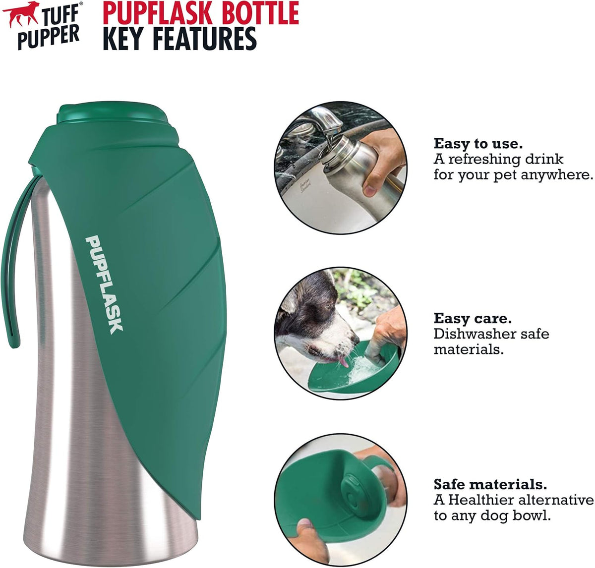 PupFlask Large Dog Water Bottle, Portable Stainless Steel Travel Bowl
