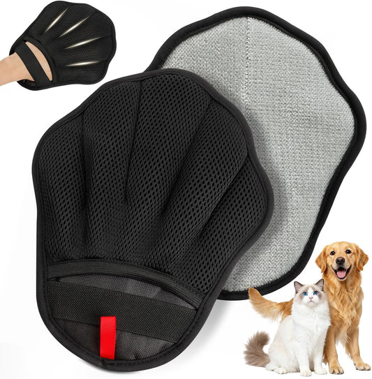 Pet Hair Removal Glove for Cat & Dog, Electrostatic Pet Hair Remover Tool for Furniture, Couch, Laundry, Carpet | Upgraded 5-Finger Washable, Quick Dog & Cat Fur Remover, Black+Black