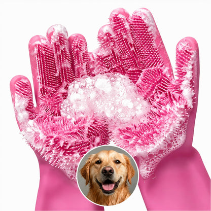 2-in-1 Cat and Dog Washing Gloves with 3000 Soft Bristles (Blue)