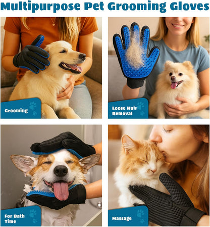 Pet Grooming Gloves – Efficient Dog & Cat Grooming Gloves 2-in-1 Deshedding Glove & Massage Mitt for Bathing, Washing & Shedding, Safe for Short/Long Hair – 2pcs (Blue)
